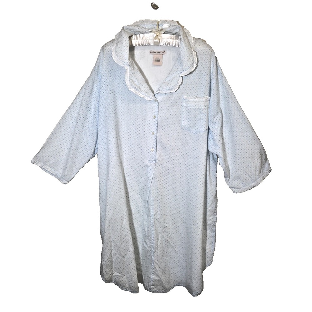 Vintage Laura Ashley Nightgown Blue Cotton Floral Rose Cottage Prairie XL UAE